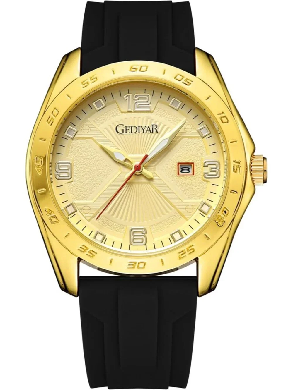 Men's Black And Gold Analog Quartz Stylish Waterproof Silicone Band Wrist Watch